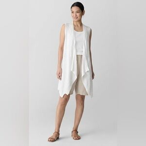 EILEEN FISHER Linen Blend Open Front Water Fall Vest | Large (M/L)